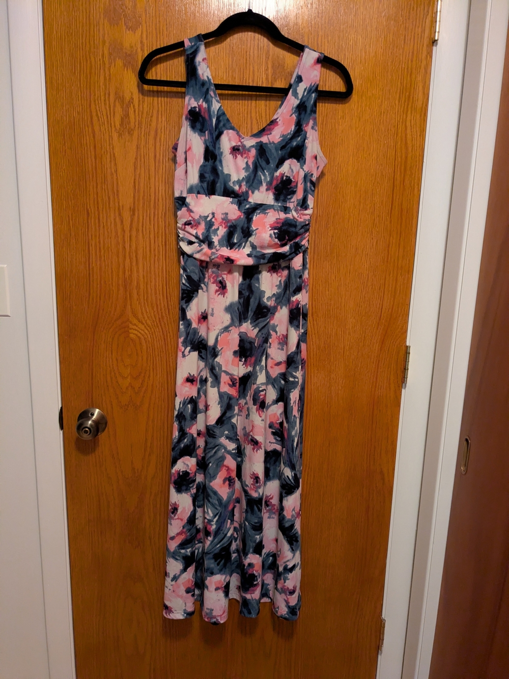 London Times Pink & Navy Floral Sleeveless Maxi Dress